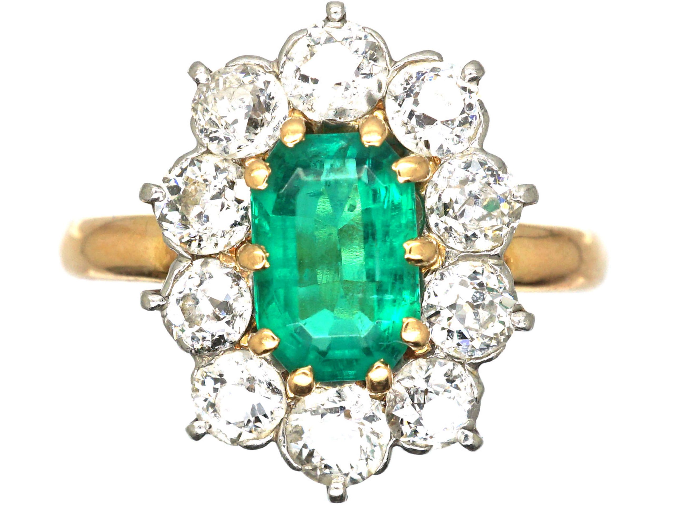 French Belle Epoque 18ct Gold, Emerald & Diamond Cluster Ring (303T ...