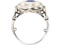 Art Deco Platinum, Unheated Burma Sapphire & Diamond Fancy Cluster Ring