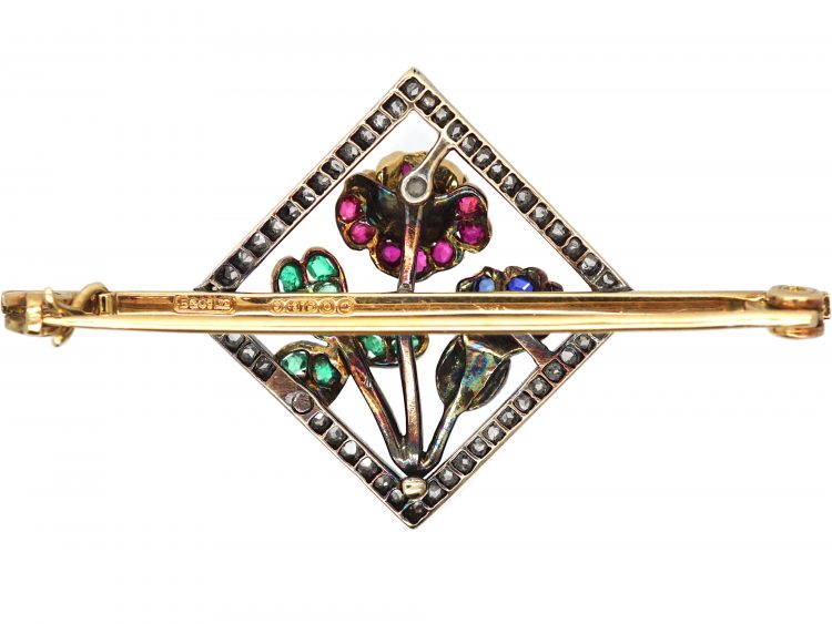 Edwardian Rose, Shamrock & Thistle Brooch set with Diamonds, Emeralds & Rubies