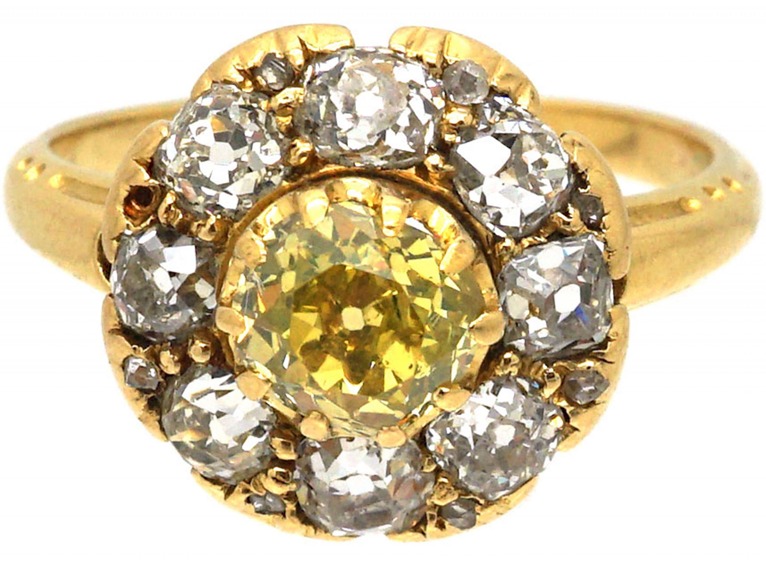 Victorian 18ct Gold Diamond Cluster Ring set with an Old Mine Cut Fancy ...