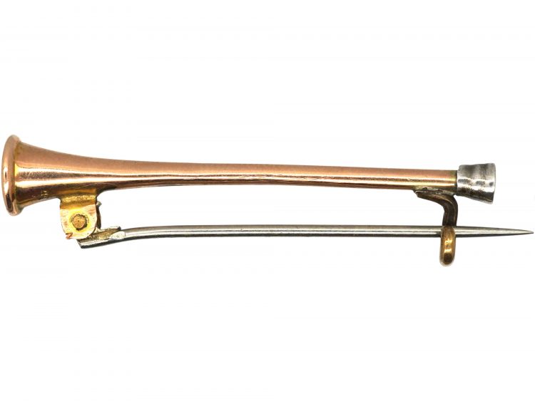 Edwardian 9ct Gold Hunting Horn Brooch