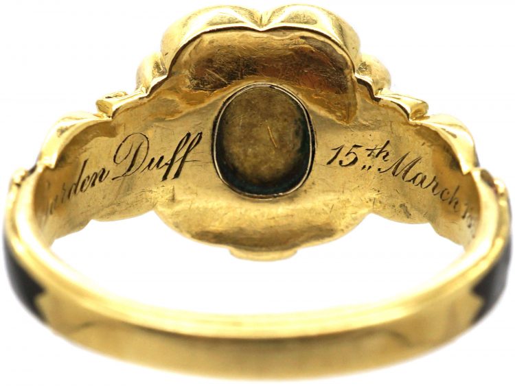 Victorian 18ct Gold, Black Enamel & Diamond Mourning Ring