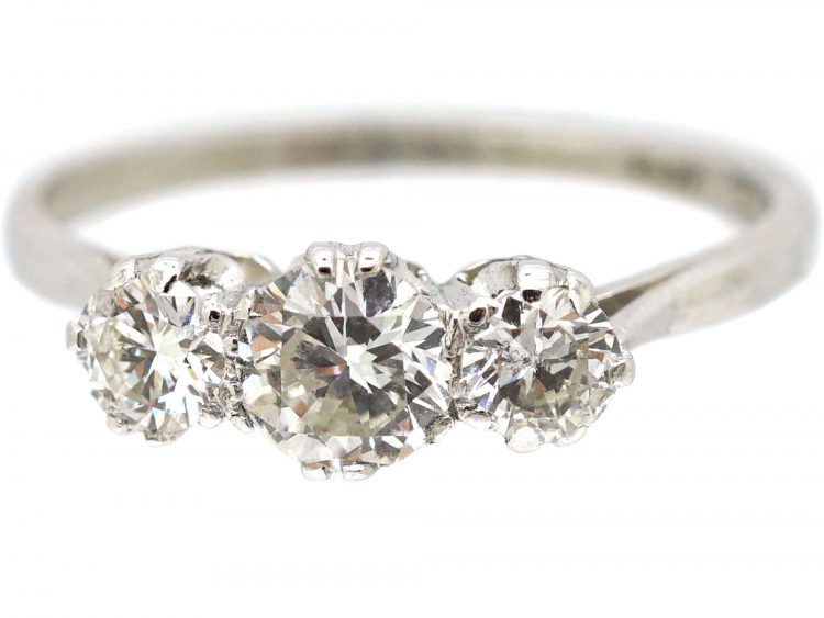 Art Deco Platinum, Three Stone Diamond Ring