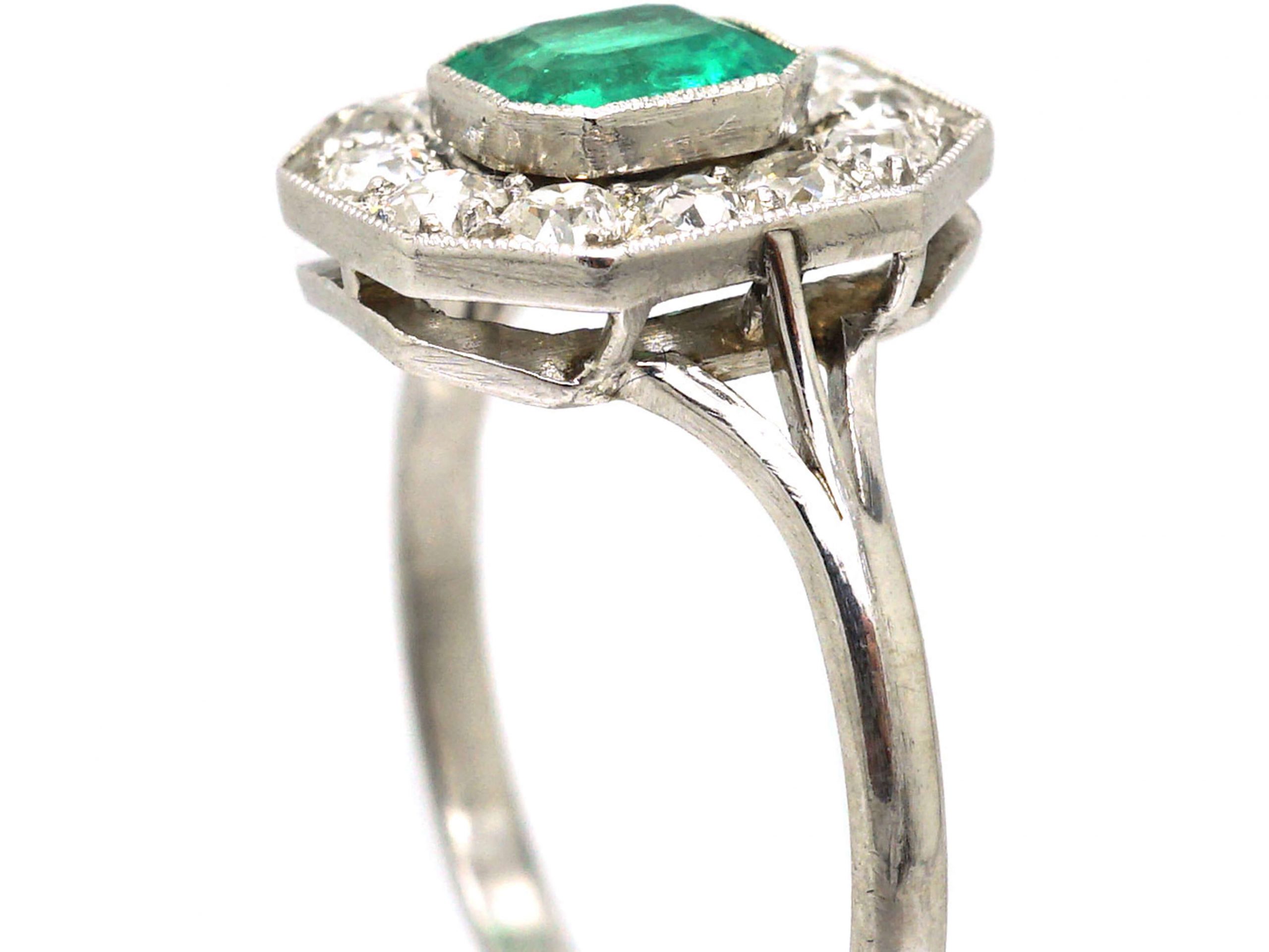 Art Deco Platinum, Emerald & Diamond Octagonal Shaped Ring (501T) | The ...