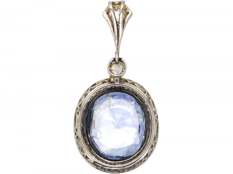 Art Deco Platinum, Large Sapphire & Diamond Pendant
