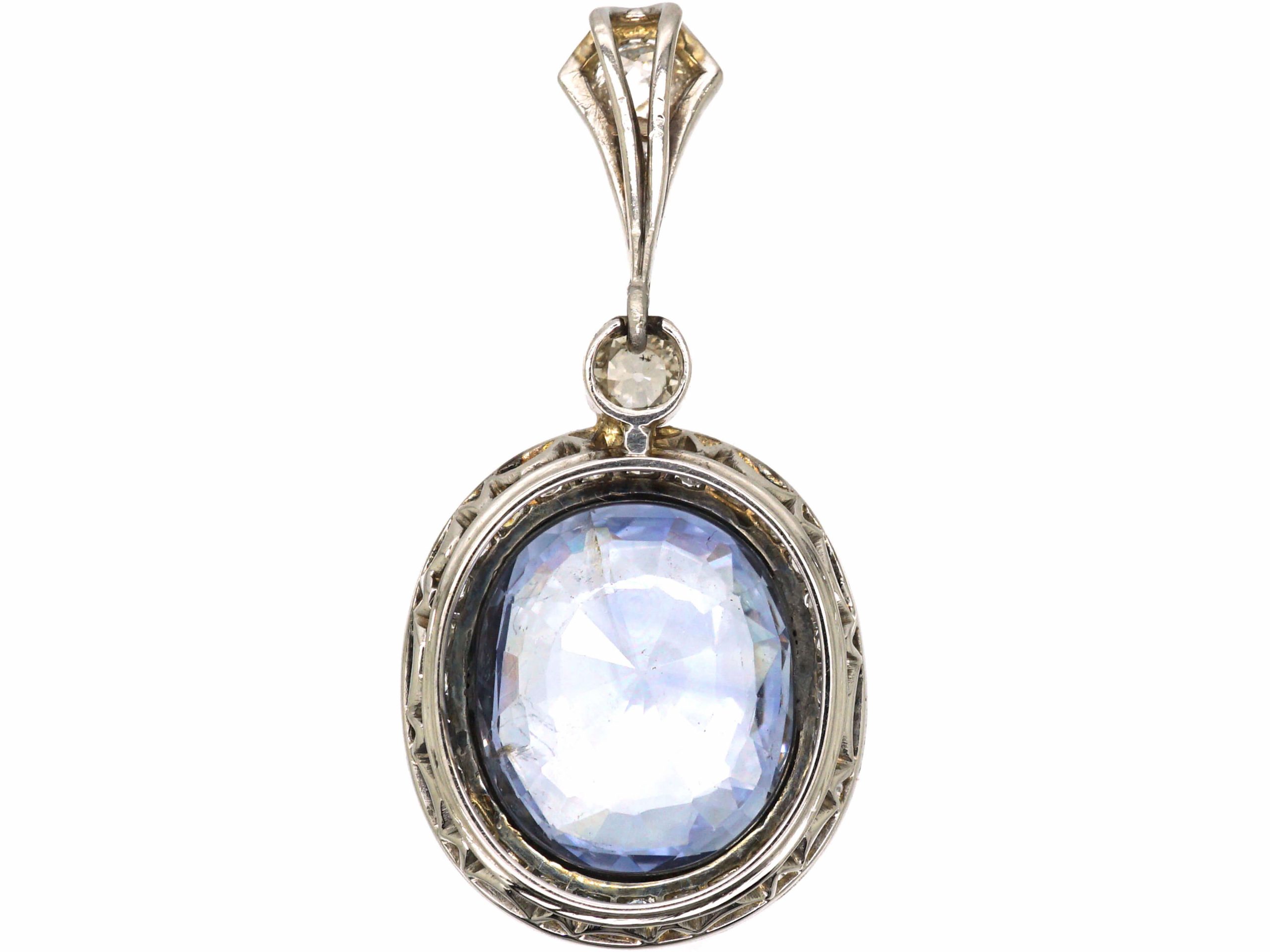 Art Deco Platinum, Large Sapphire & Diamond Pendant (476T) | The 