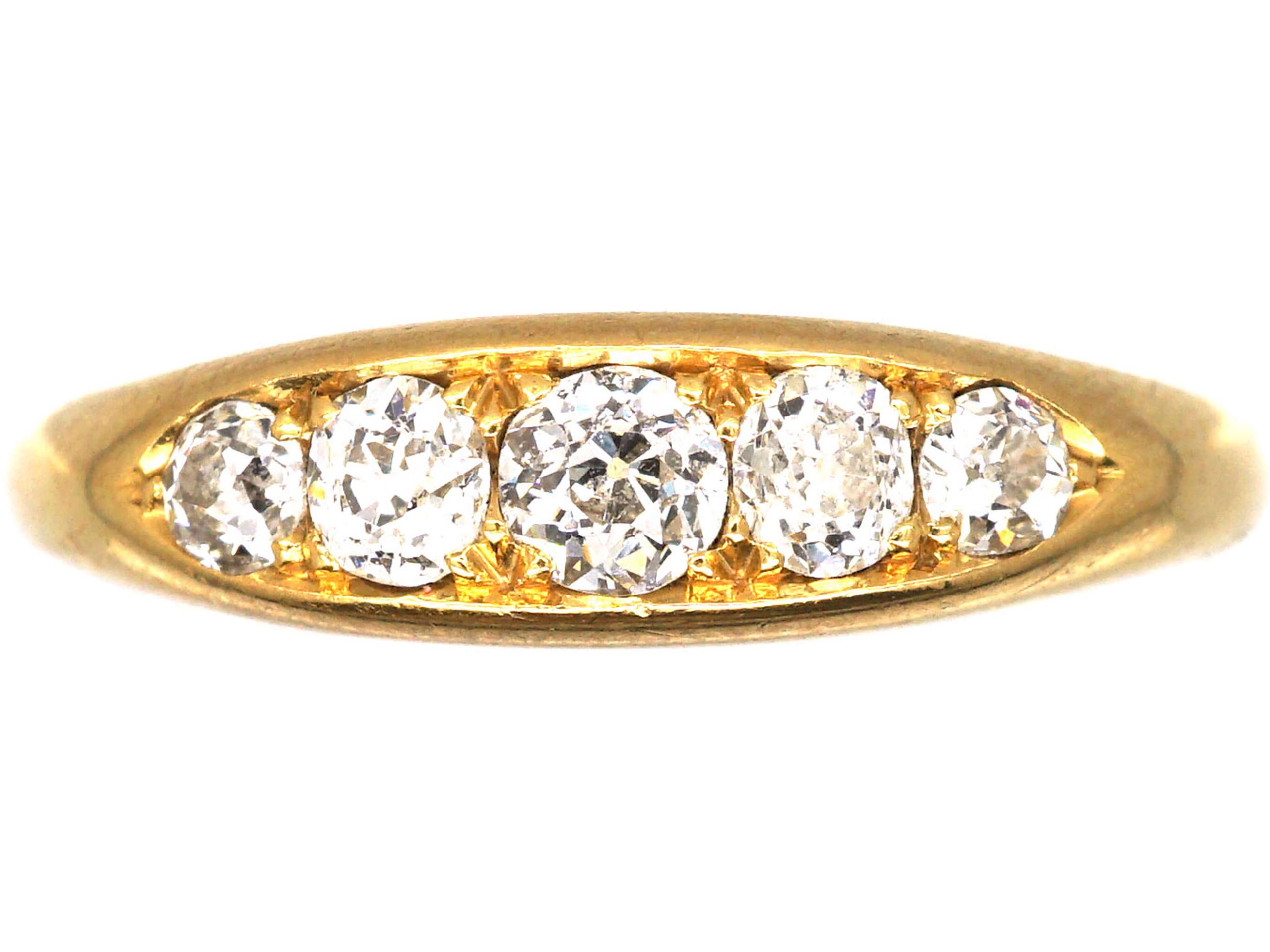 Edwardian 18ct Gold & Diamond Five Stone Boat Shaped Ring (382T) | The ...