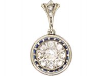 Art Deco 18ct White Gold, Sapphire & Diamond Target Pendant