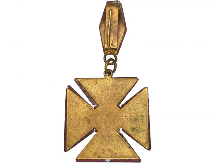 Early 19th Century Large Red Vauxhall Glass Maltese Cross Pendant