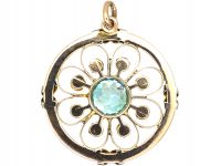 Edwardian 9ct Two Colour Gold Flower Pendant set with a Zircon & Natural Split Pearls