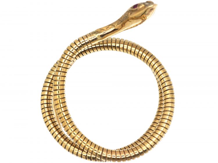9ct Gold Snake Bangle with Ruby Eyes by Smith & Pepper