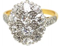 Retro 18ct Gold Diamond Cluster Ring with Diamond Set Shoulders