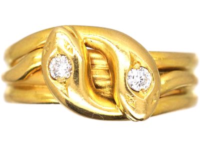 Victorian 18ct Gold Double Snake Ring set with Diamonds