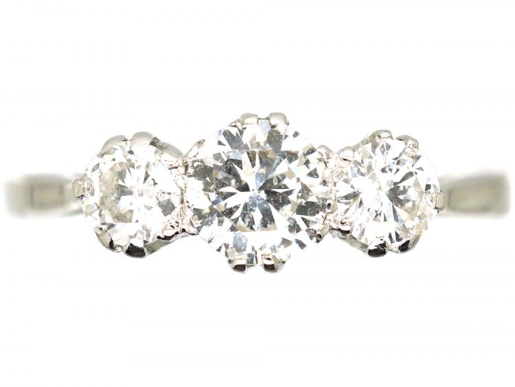 Art Deco Platinum, Three Stone Diamond Ring