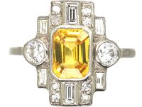 18ct White Gold, Yellow Sapphire & Diamond Ring