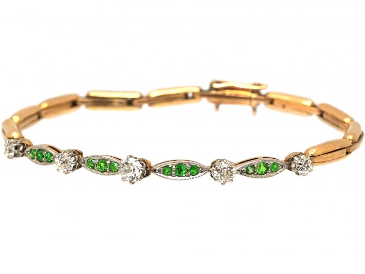 Edwardian 18ct Gold, Green Garnet & Diamond Bracelet