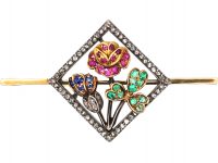 Edwardian Rose, Shamrock & Thistle Brooch set with Diamonds, Emeralds & Rubies