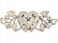 Victorian Silver & Gold Double Heart Brooch with Ivy Leaf Motif