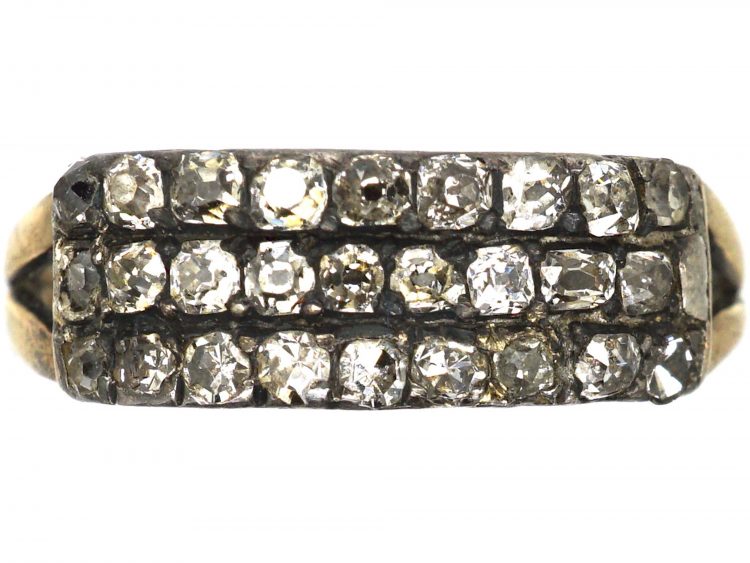 Georgian 15ct Gold & Silver, Three Row Old Mine Cut Diamond Ring