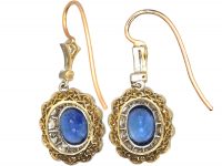 Edwardian Platinum & 18ct Gold, Sapphire & Diamond Cluster Drop Earrings