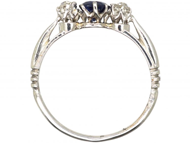 Art Deco 18ct Gold, Three Stone Sapphire & Diamond Ring