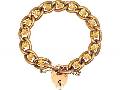 Edwardian 9ct Gold Curb Bracelet with Ivy Leaf Detail