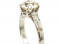 Art Deco French Platinum 2.10 Carat Diamond Solitaire Ring with Diamond Set Shoulders