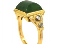 18ct Gold, Domed Nephrite & Diamond Ring