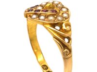 Victorian 15ct Gold Double Heart Ring set with Rubies & Natural Split Pearls