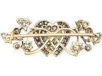 Victorian Silver & Gold Double Heart Brooch with Ivy Leaf Motif