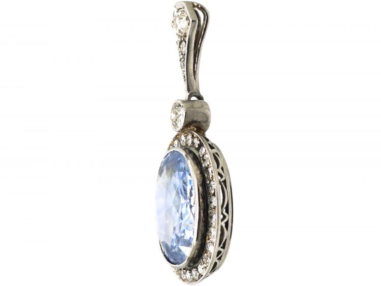 Art Deco Platinum, Large Sapphire & Diamond Pendant