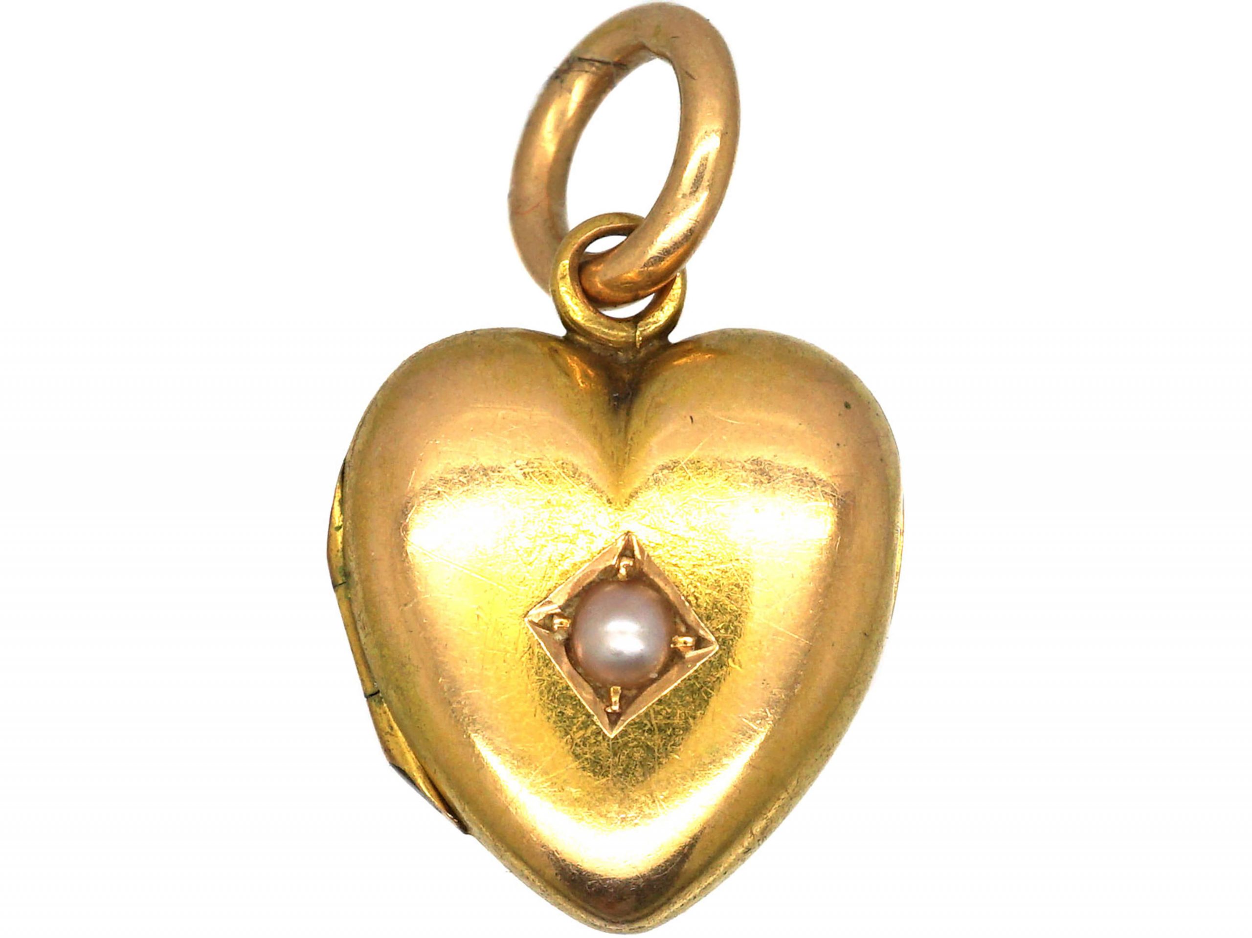 Edwardian 15ct Gold Heart Shaped Locket set with a Natural Split Pearl ...