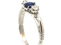 Art Deco 18ct Gold, Three Stone Sapphire & Diamond Ring