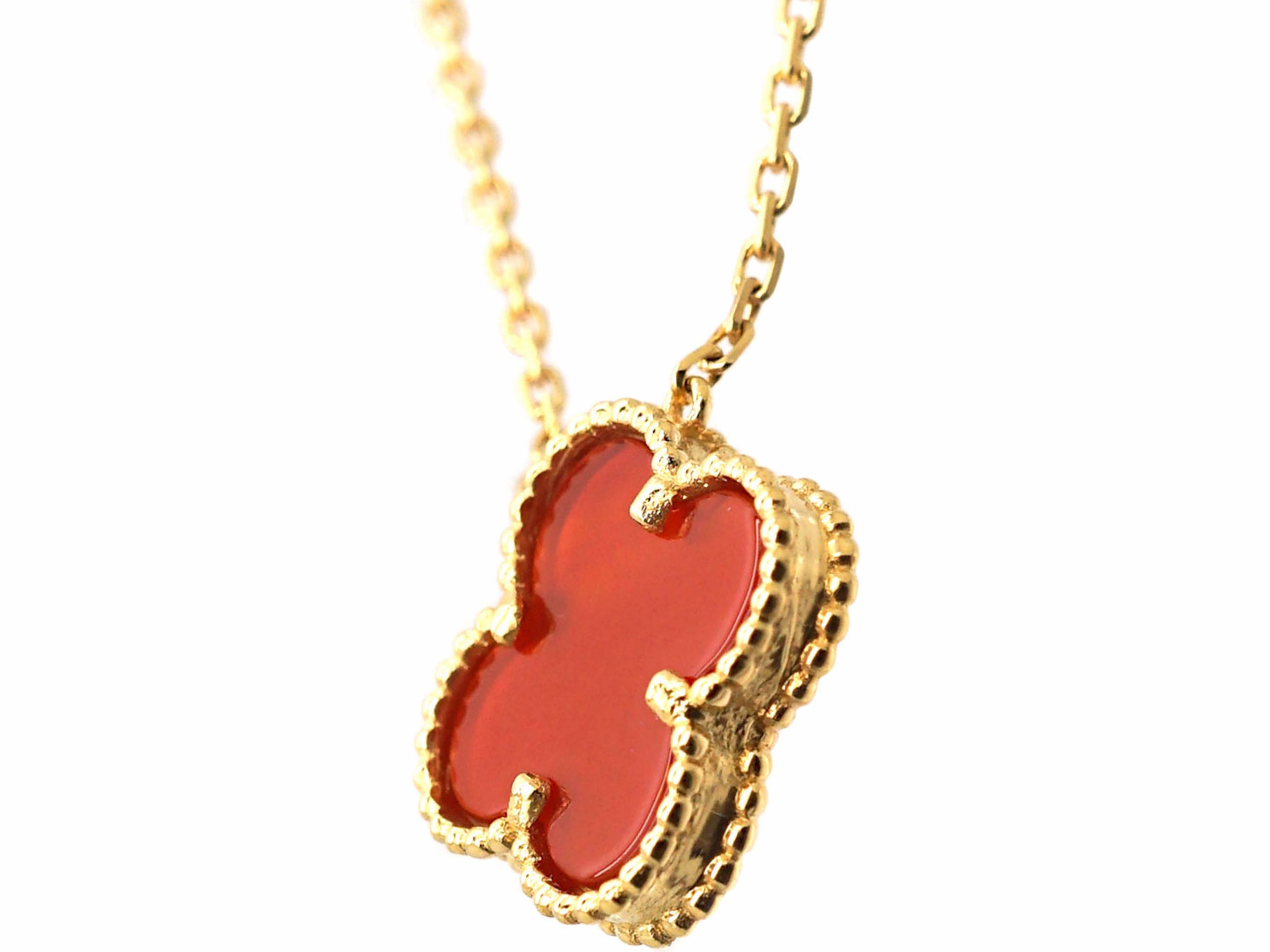 Alhambra 18ct Gold & Carnelian Pendant on 18ct Gold Chain by