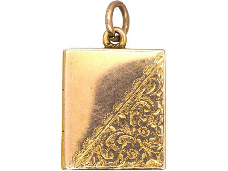 Edwardian 9ct Gold Rectangular Locket with Engraved Detail