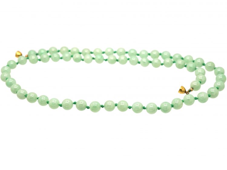 Jade Beads Necklace with Gilded Silver Clasp