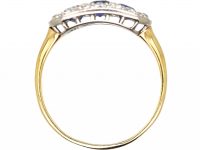 Edwardian 18ct & Platinum, Three Stone Sapphire & Diamond Oval Boat Shaped Ring