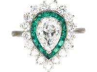 18ct White Gold, Emerald & Diamond Pear Shaped Ring