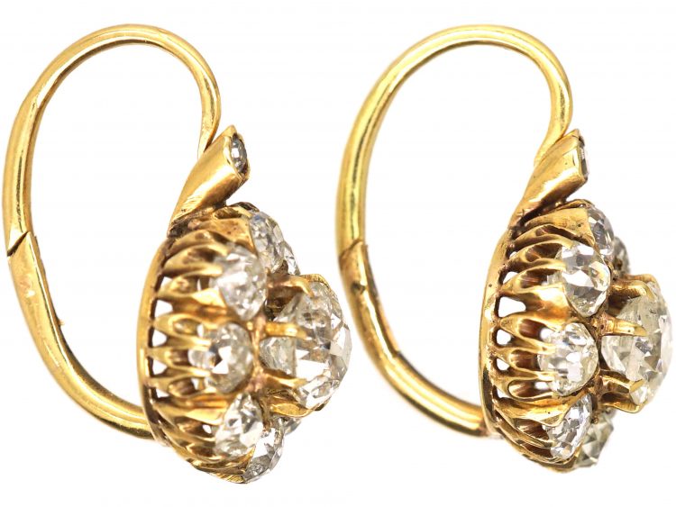 Victorian 18ct Gold, Old Mine Cut Diamond Cluster Earrings