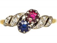 Edwardian 18ct Gold & Platinum, Sapphire, Ruby & Diamond Twist Ring