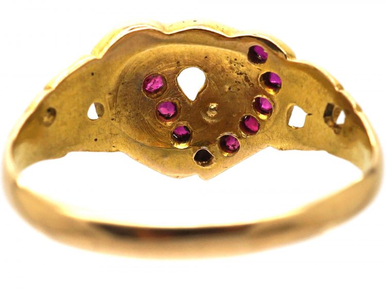 Victorian 15ct Gold Double Heart Ring set with Rubies & Natural Split Pearls