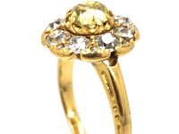 Victorian 18ct Gold Diamond Cluster Ring set with an Old Mine Cut Fancy Yellow Diamond