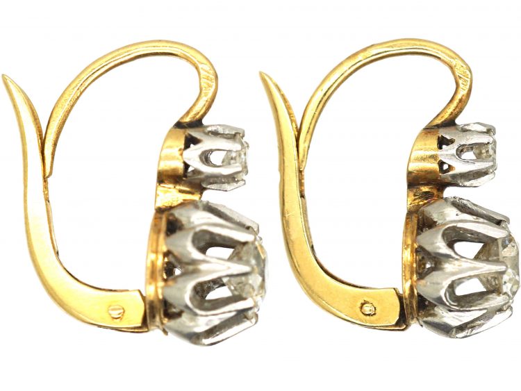 French Early 20th Century 18ct Yellow & White Gold Dormeuse Earrings set with Diamonds