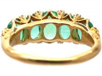 Victorian 18ct Gold Five Stone Emerald Ring with Diamond Points
