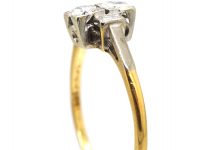Art Deco 18ct Gold & Platinum Two Stone Diamond Ring with Baguette Diamond Shoulders