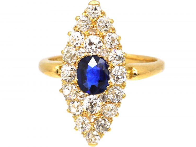 Victorian 18ct Gold Marquise Ring set with a Sapphire & Diamonds