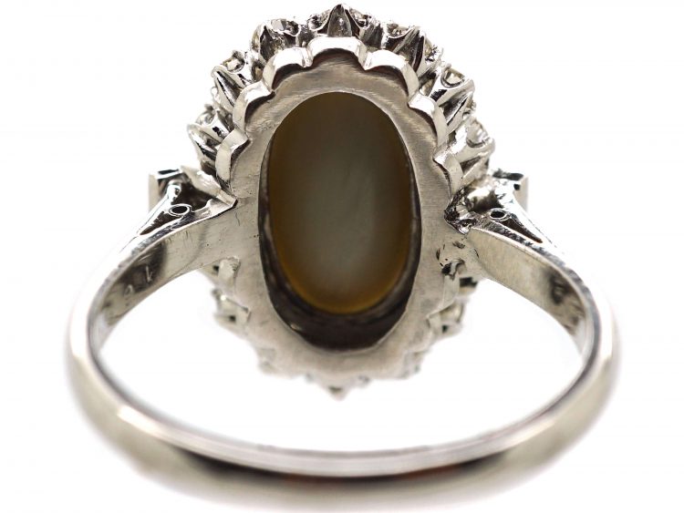 18ct White Gold & Platinum, Diamond & Cat's Eye Chrysoberyl Ring
