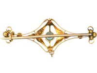 Edwardian 15ct Gold, Natural Split Pearl & Aquamarine Bar Brooch
