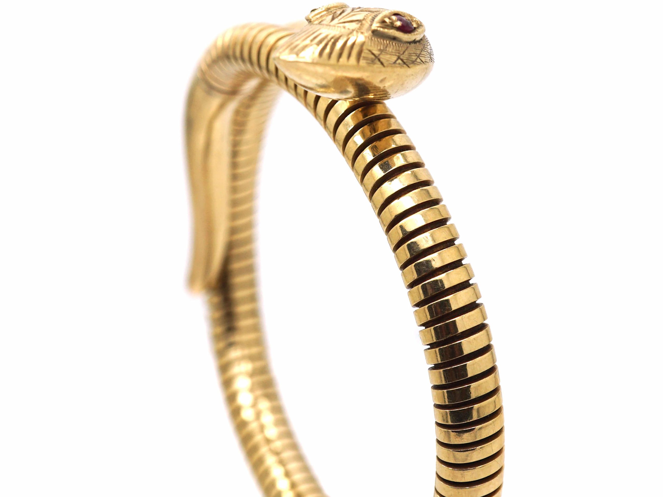 1960s 9ct Gold Snake Bracelet with Ruby set Eyes (425T) The Antique
