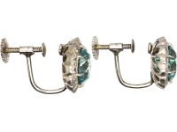 Art Deco 14ct White Gold, Zircon & Diamond Cluster Earrings